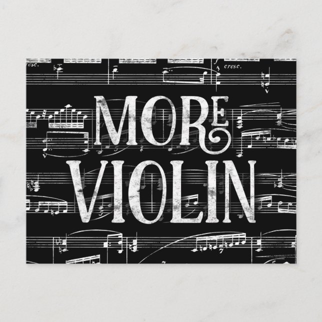 More Violin Chalkboard - Black White Music Postcard (Front)