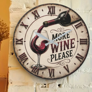 More Wine Please Rustic Vineyard Home Bar Large Clock