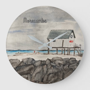 Morecambe Beach Hut Lancashire seaside resort    Large Clock