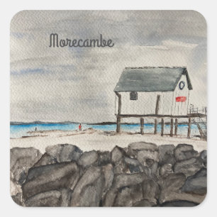Morecambe Beach Hut Lancashire seaside resort Square Sticker