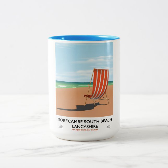 Morecambe South Beach Lancashire seaside poster Two-Tone Coffee Mug (Center)