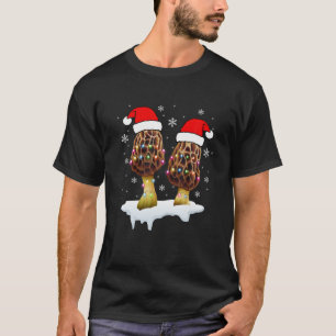 Morel Mushroom Christmas Light Funny Foraging More T-Shirt