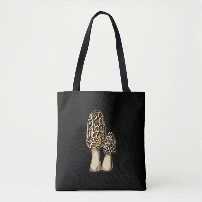 Morel Mushroom Vintage Botanical Illustration Tote Bag (Front)