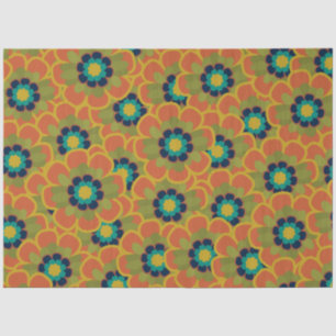 Morelia Retro Floral Pattern Burnt Orange and Blue Tissue Paper