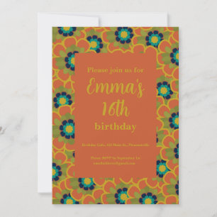 Morelia Retro Flowers Floral Pattern Burnt Orange Invitation