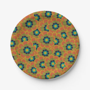 Morelia Retro Vintage Floral Pattern Burnt Orange Paper Plate
