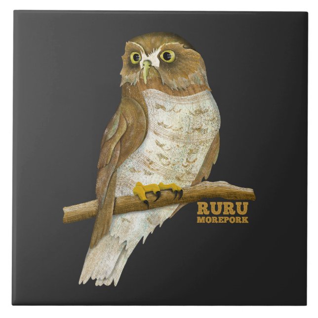 Morepork Ruru New Zeland Bird Ceramic Tile (Front)