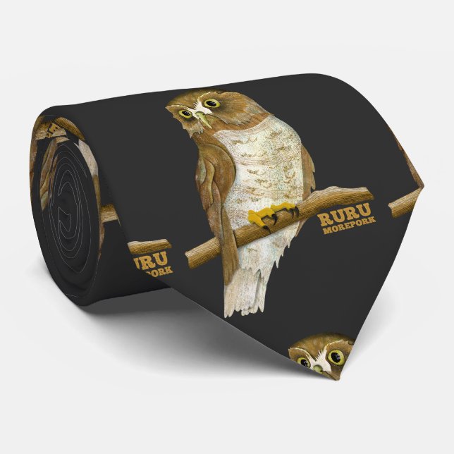 Morepork Ruru New Zeland Bird Tie (Rolled)