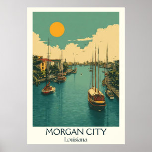 Morgan City Louisiana Vintage Harbour Sunset Art Poster