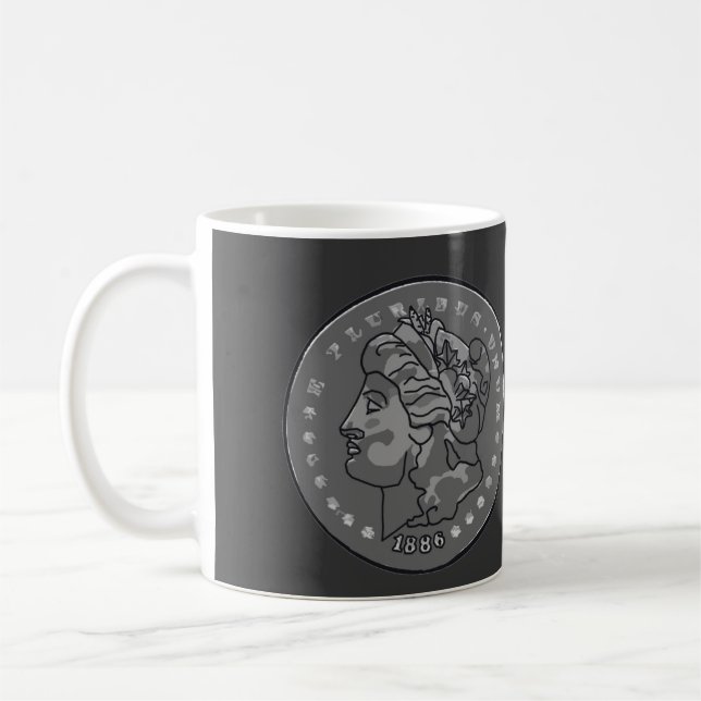 Morgan Dollar Grey Round Coin  Coffee Mug (Left)