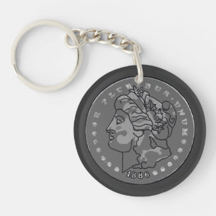 Morgan Dollar Grey Round Coin  Key Ring