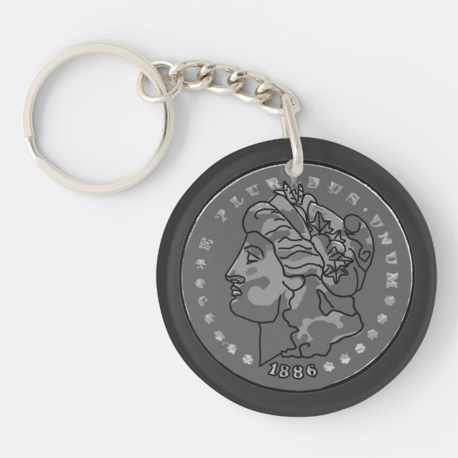Morgan Dollar Grey Round Coin  Key Ring (Front)