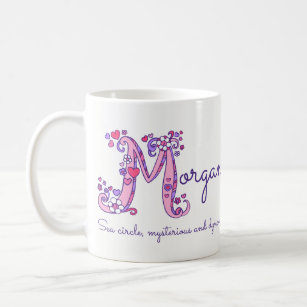 Morgan name meaning heart flower M monogram mug