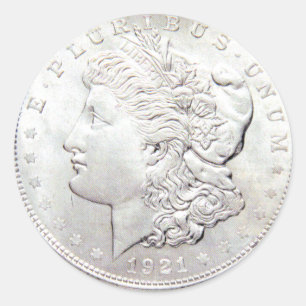 MORGAN SILVER DOLLAR CLASSIC ROUND STICKER