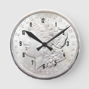 MORGAN SILVER DOLLAR ROUND CLOCK