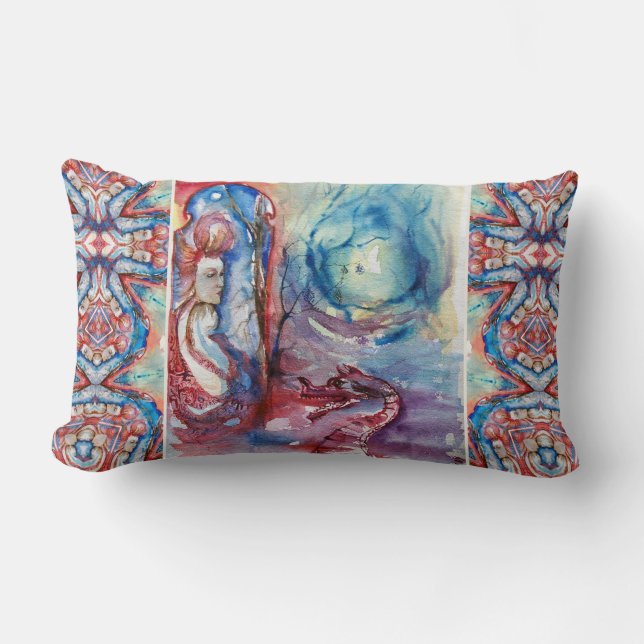 MORGANA  LE FAY Magic & Mystery Pink Blue Fantasy Lumbar Cushion (Front)
