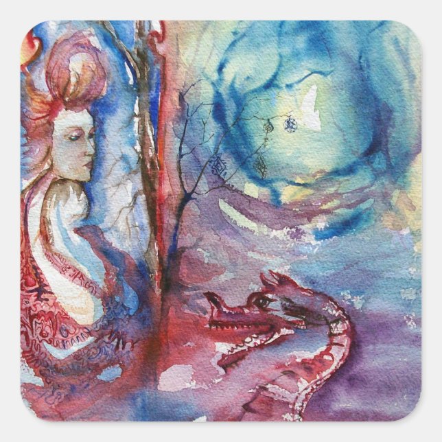 MORGANA / Magic and Mystery ,Pink Blue Fantasy Square Sticker (Front)
