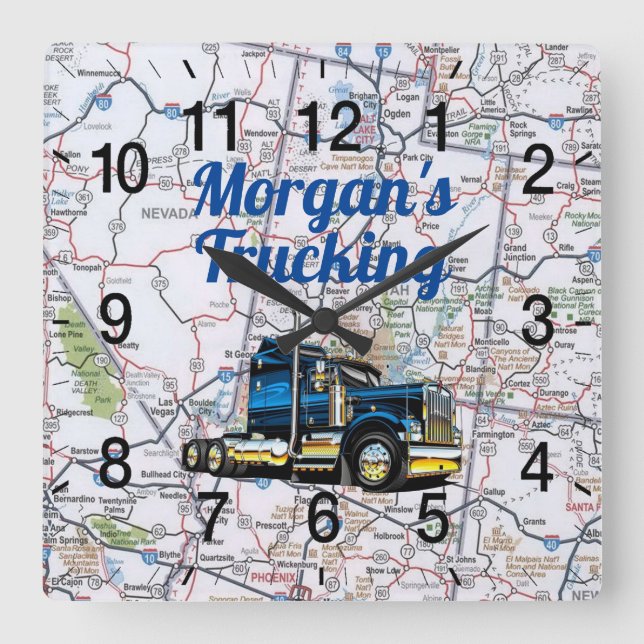 Morgan's Trucking Road Map Square Wall Clock (Front)