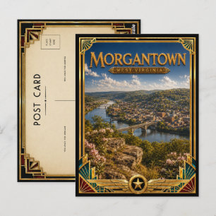 Morgantown West Virginia Vintage Art Deco Golden Postcard