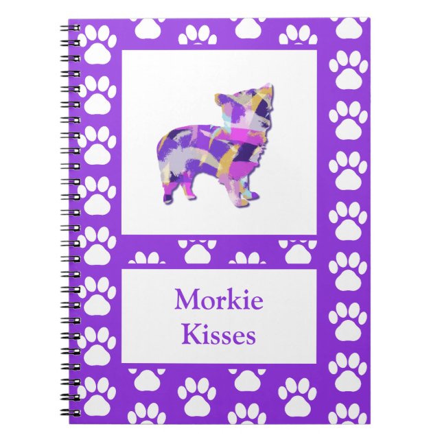Morkie Cute Dog Silhouette Paw Purple PY&B Notebook (Front)