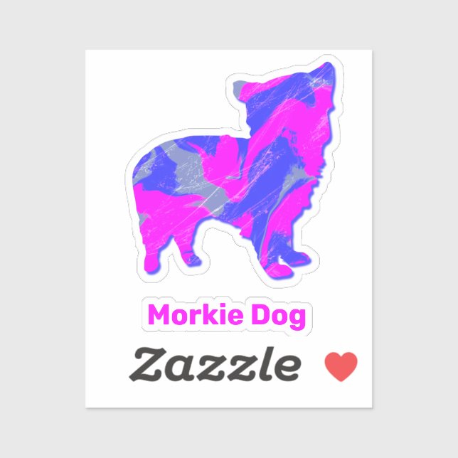 Morkie Dog Hot Pink & Blue Custom Cut Sticker (Sheet)