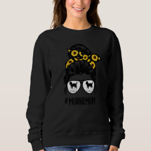 Morkie Dog Mum Messy Bun Sunflower Hair Glasses Sweatshirt