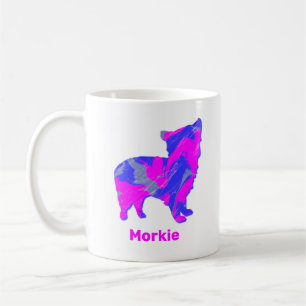 Morkie Dog Silhouette Hot Pink and Blue Coffee Mug