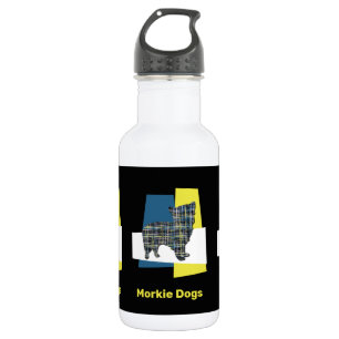 Morkie Dog Silhouette Yellow & Blue Grid 532 Ml Water Bottle