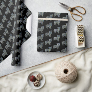 Morkie Dog Silouette Y&B Grid Black Gift Wrapping Paper
