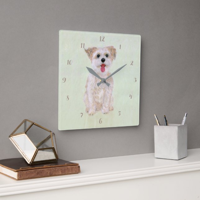 Morkie Dog Square Acrylic Wall Clock With Digits (Office)