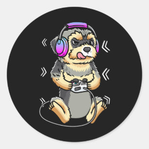 Morkie Dog Video Game Gaming Console Gamer  Classic Round Sticker