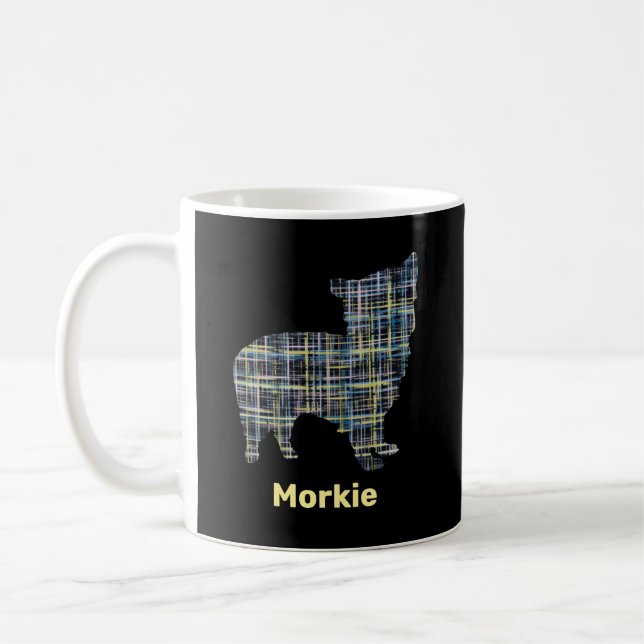 Morkie Dog Yellow & Blue Grid Coffee Mug (Left)