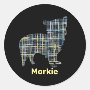 Morkie Dog Yellow & Blue Grid Stickers