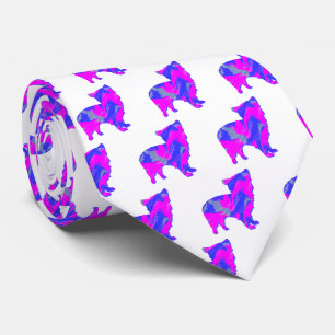 Morkie Maltese Mix Dog Pink & Blue White Neck Tie