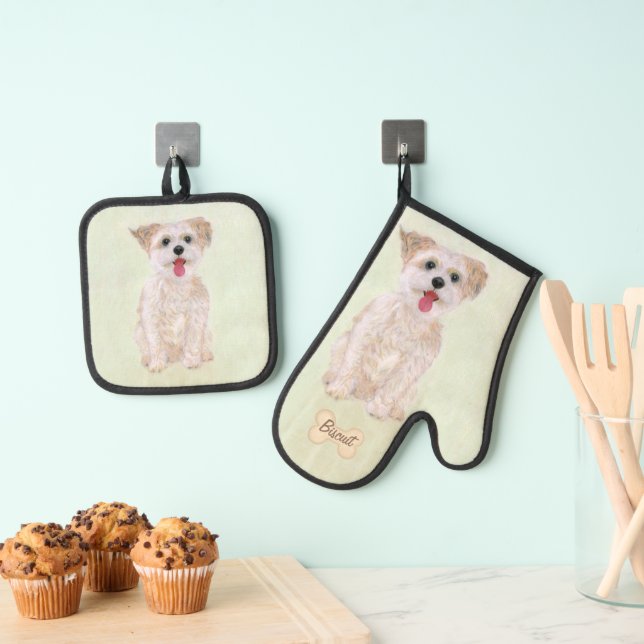 Morkie Portrait Oven Mitt & Pot Holder Set (Insitu(Hanging))
