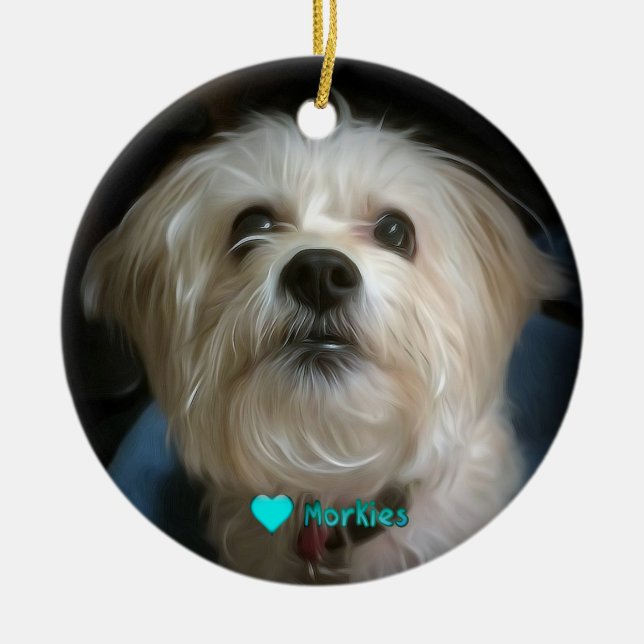 Morkie Puppy Dog Love Cute Christmas Ornament (Front)