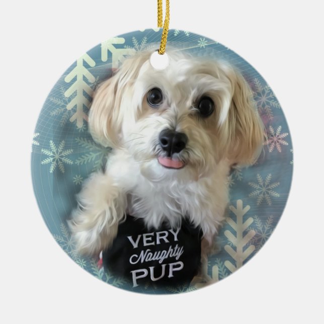 Morkie Puppy Dog Round Christmas Ornament (Front)