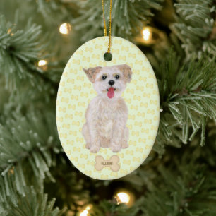 Morkie With Bones And Text Oval Ceramic Ornament