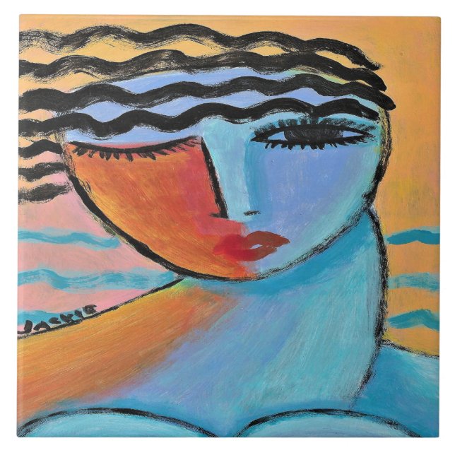 Morning Abstract Portrait of a Woman Ceramic Tile (Front)