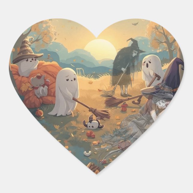 Morning After Halloween - A Ghostly Clean-Up Tale Heart Sticker (Front)