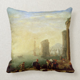 Morning at the Port, 1640 (oil on canvas) Cushion