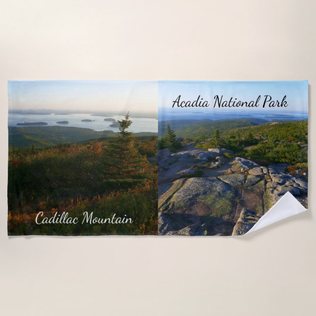 Morning atop Cadillac Mountain at Acadia Beach Towel (Front)