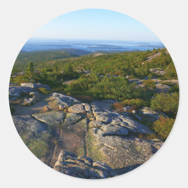 Morning atop Cadillac Mountain at Acadia Classic Round Sticker (Front)