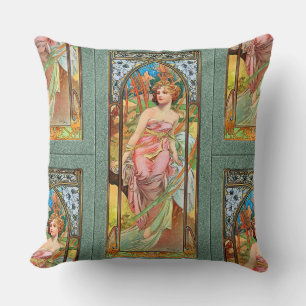 Morning Awakening by Alphonse Mucha Throw Pillow