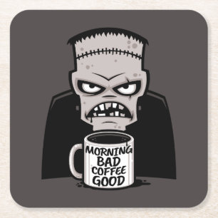 Morning Bad Coffee Good Reanimated Monster Square Paper Coaster