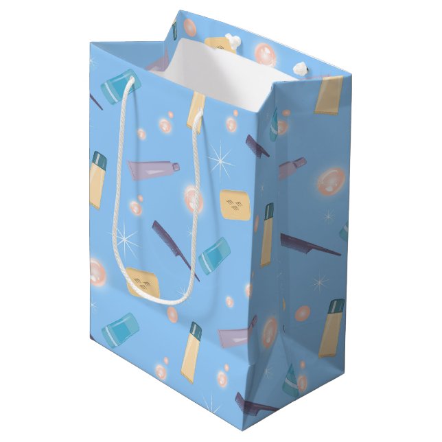 Morning Bathroom Toiletries Pattern Blue Medium Gift Bag (Front Angled)