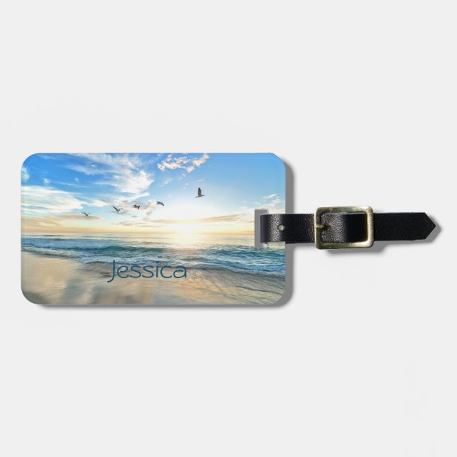 Morning Beach Seagulls Luggage Tag (Front Horizontal)
