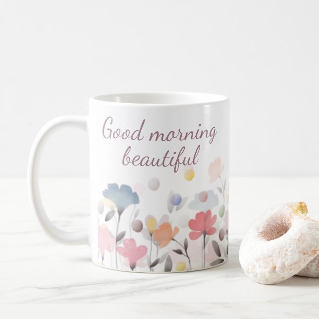Morning Beautiful Watercolor Art Flowers Coffee Mug (With Donut)