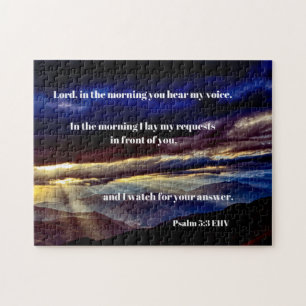 Morning Bible Verse At Sunrise Over Mountains Jigsaw Puzzle