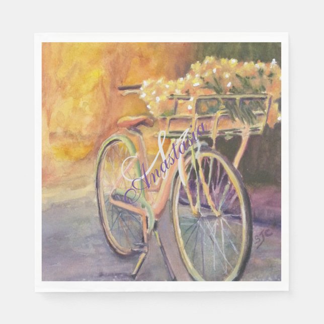 MORNING BIKE RIDE MONOGRAM PARTY NAPKIN (Front)